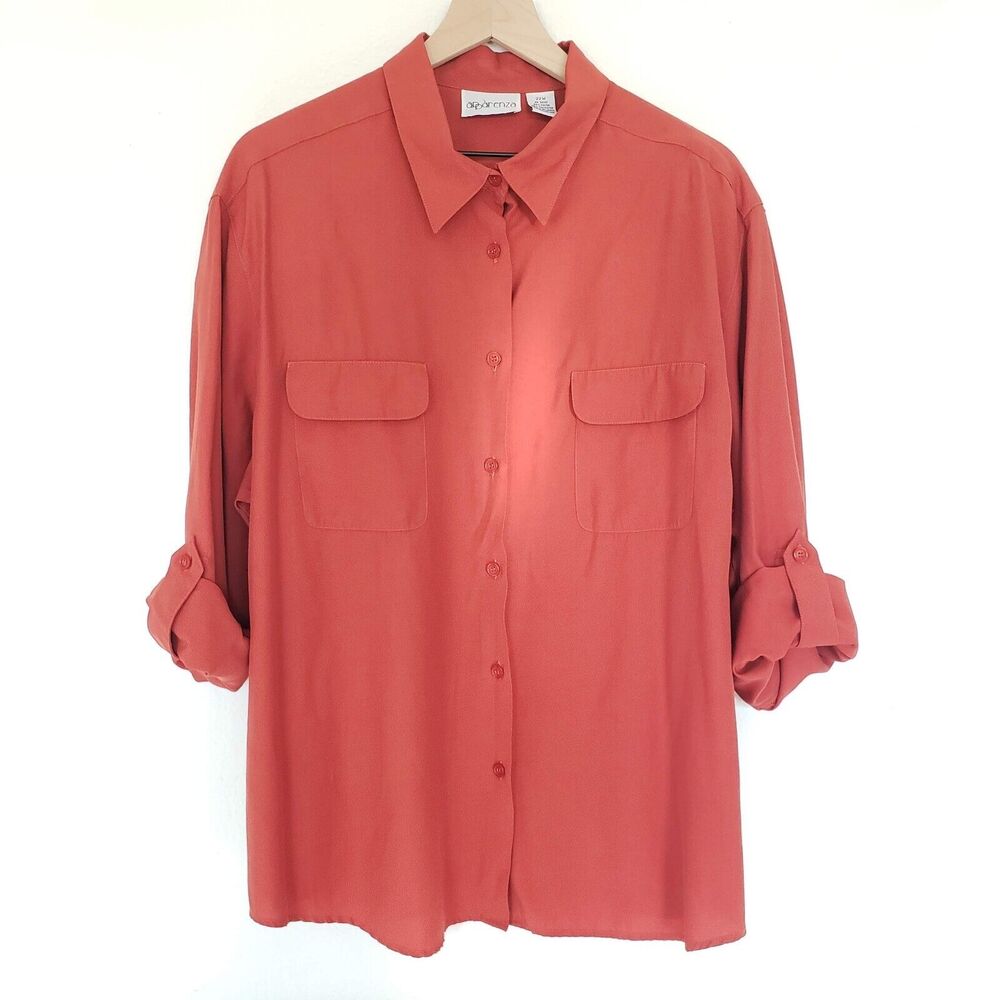 Apparenza Women PLUS SIZE 22W Redish Orange Blouse Shirt Long Sleeve Button Down